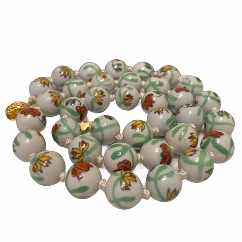 Vintage Hand Painted Bead Necklace